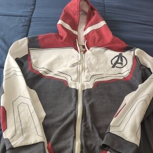 Avengers Themed Hoodie with Red and Gray Accents